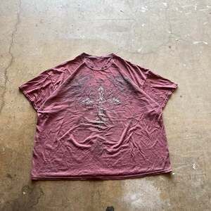 Vintage Y2K Affliction Style Graphic Tee, Gothic Cross, Size XXL - Oversized Emo